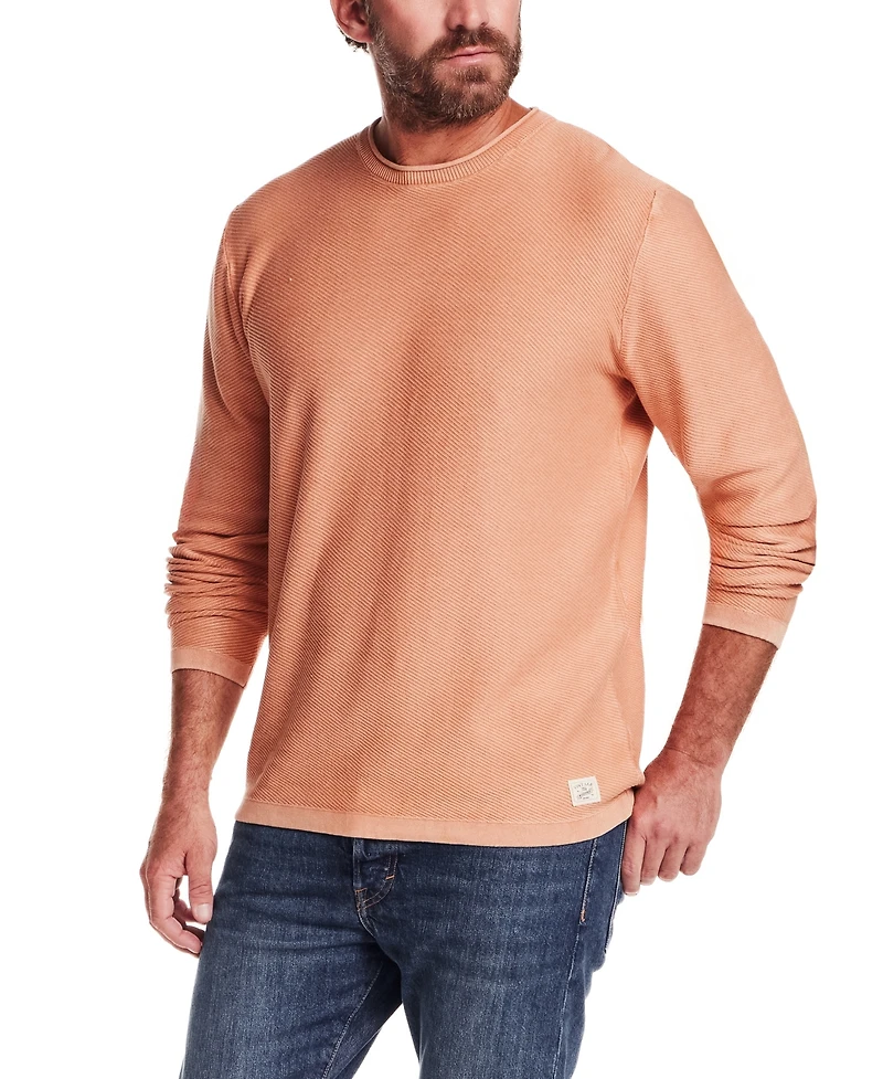 Weatherproof Vintage Men's Long Sleeve Crewneck Twill Stonewash Sweater