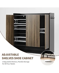 gaomon Large Shoe Cabinet with Doors，6-Tier Shoe Organizer with 3 Doors & Additional Hooks for Hallway and Living Room