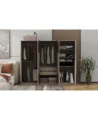 Streamdale Furniture 6-Doors Wooden Wardrobe Storage for Bedroom,with 2 Drawers Inside,Black+Nature