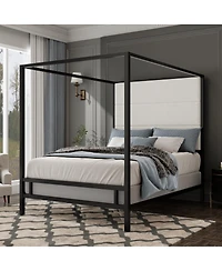 Streamdale Furniture Modern Canopy Bed with Linen Upholstered Headboard