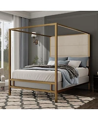 Streamdale Furniture Modern Canopy Bed with Linen Upholstered Headboard