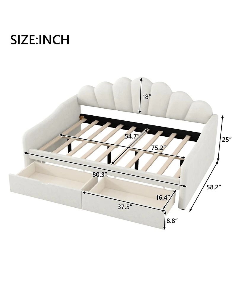 Streamdale Furniture Full Upholstery Daybed with Scalloped Backrest and 2 Drawers