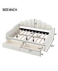 Streamdale Furniture Full Upholstery Daybed with Scalloped Backrest and 2 Drawers