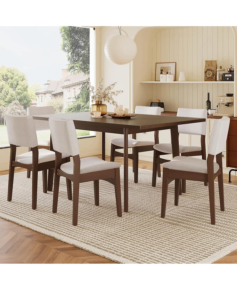 Streamdale 7-Piece Modern Dining Set - Solid Wood Table & Upholstered Chairs, Walnut Finish