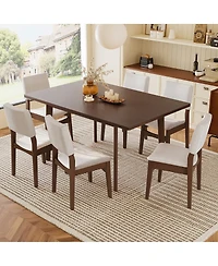 Streamdale 7-Piece Modern Dining Set - Solid Wood Table & Upholstered Chairs, Walnut Finish