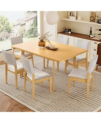 Streamdale 7-Piece Modern Dining Set - Solid Wood Table & Upholstered Chairs, Walnut Finish