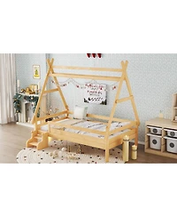 Streamdale Furniture Twin House Platform Bed with Stairs, Solid Wood Twin Bed Frame, Low Profile