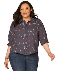 Democracy Plus Below Elbow-Sleeve Button-Down Shirt