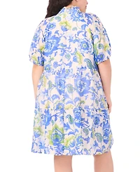 Msk Plus Size Printed Puff-Sleeve Babydoll Dress