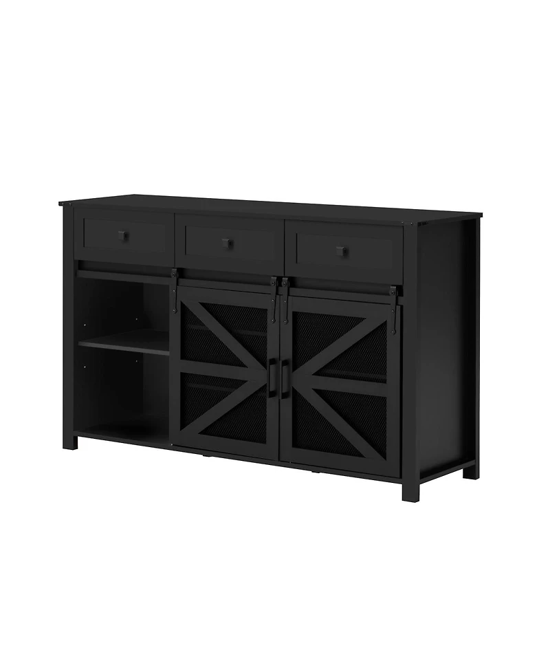 Streamdale Furniture 55" Sliding Barn Door Sideboard with 3 Drawers & Adjustable Shelves