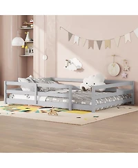 Streamdale Furniture Full Size Montessori Floor Bed with Fence, Kids, Girls, Boys