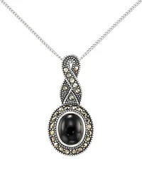 Macy's Marcasite (1/2 ct. t.w.) and Onyx (1-1/2 ct. t.w.) Pendant Necklace in Sterling Silver