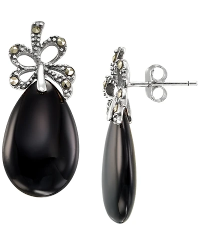 Macy's Marcasite (0.13 ct. t.w.) and Onyx (9-1/2 ct. t.w.) Drop Earrings in Sterling Silver