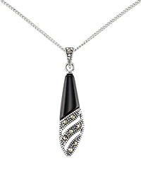Macy's Marcasite (0.12 ct. t.w.) and Onyx (3/4 ct. t.w.) Pendant Necklace in Sterling Silver