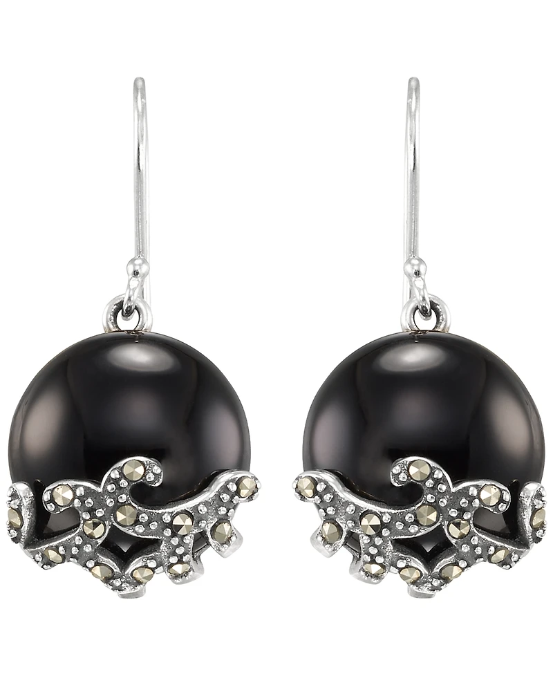 Macy's Marcasite (0.17 ct. t.w.) and Onyx (6 ct. t.w.) Dangle Earrings in Sterling Silver
