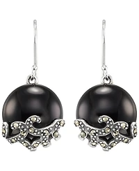Macy's Marcasite (0.17 ct. t.w.) and Onyx (6 ct. t.w.) Dangle Earrings in Sterling Silver