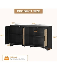 gaomon 4-Door Boho Sideboard Buffet Cabinet, Natural Rattan Storage Console for Dining Room, Living Room, Kitchen