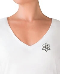 Macy's Marcasite (1 ct. t.w.) and Cultured Freshwater Pearl (4.5mm) Flower Brooch Pin in Sterling Silver