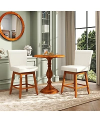 Costway 27" Swivel Bar Stools with Rubber Wood Legs Upholstered Linen Chairs