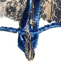 Pre-Owned Roberto Cavalli Women's Blue/brown Printed Velvet Trim Silk Blouse