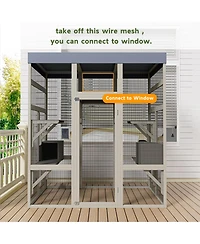 Zeus & Ruta Gray Wooden Outdoor Catio with 2 Napping Boxes