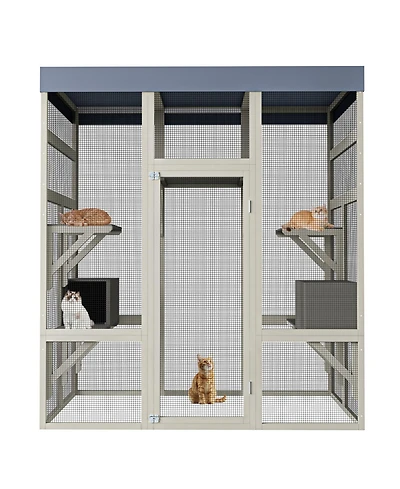 Zeus & Ruta Gray Wooden Outdoor Catio with 2 Napping Boxes