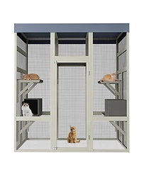 Zeus & Ruta Gray Wooden Outdoor Catio with 2 Napping Boxes