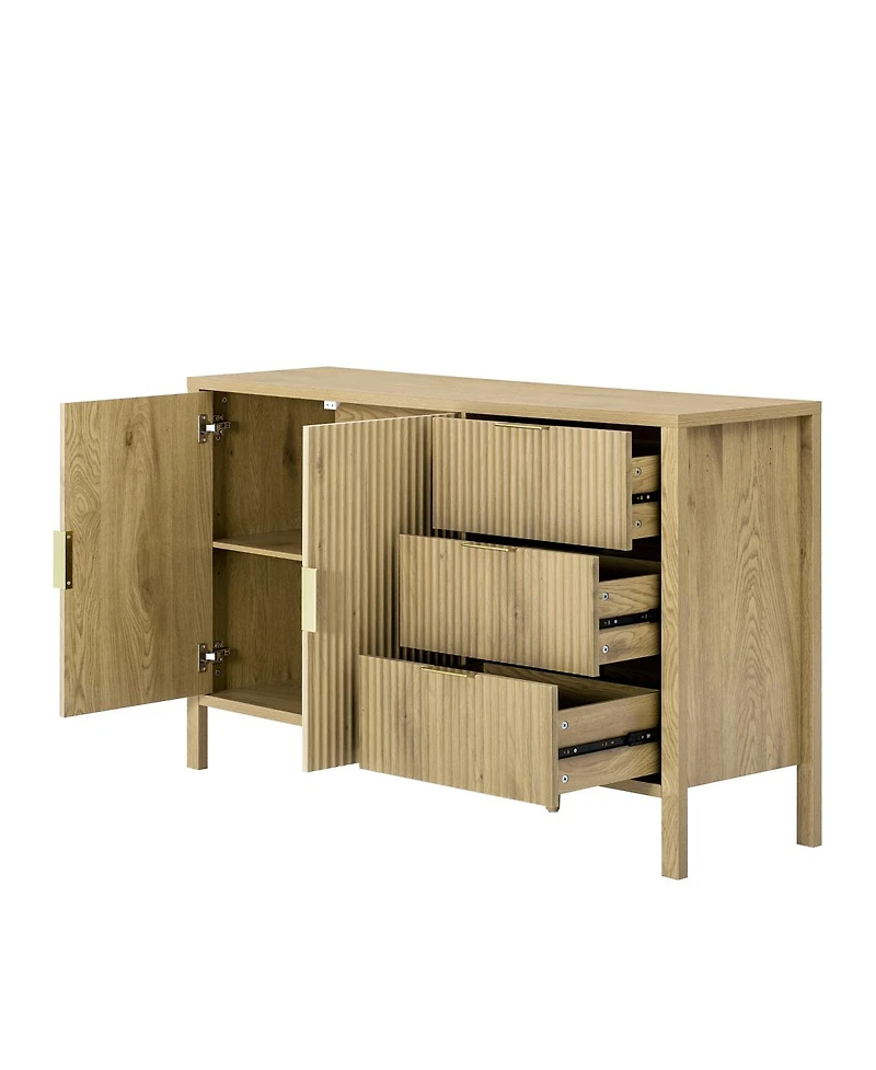 Streamdale Furniture Modern Wave-Pattern Sideboard with 3 Drawers & Hooks