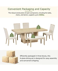 Streamdale Furniture Contemporary 6-Piece Extendable Dining Table Set with Removable Leaf and Bench