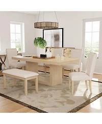 Streamdale Furniture Contemporary 6-Piece Extendable Dining Table Set with Removable Leaf and Bench