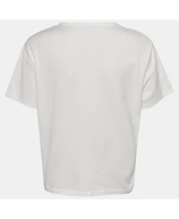 Pre-Owned Salvatore Ferragamo Women's Pre-Owned Ferragamo White Cotton Knit Logo Tab Detail T-Shirt