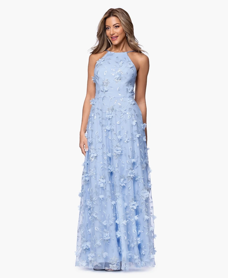 Xscape Petite 3D Embroidery Halter Neck Ball Gown