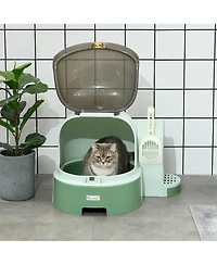 Zeus & Ruta Green Easy-Clean Covered Cat Litter Box with Scoop