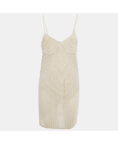 Pre-Owned Stella Mccartney Women's Beige Silk Chiffon Beaded Mini Dress