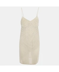 Pre-Owned Stella Mccartney Women's Beige Silk Chiffon Beaded Mini Dress