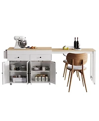 Streamdale Furniture 74.5" Extendable Dining Table Kitchen Island Cart with Wheels, White