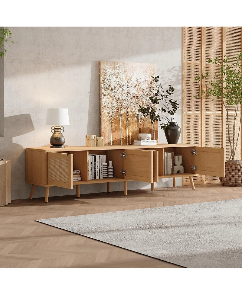 Streamdale Furniture 70" Modern Tv Stand with Rattan Doors & Storage