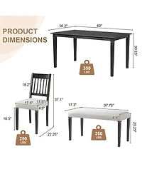 Streamdale Furniture 6-Piece Retro Dining Set: Wooden Table, 4 Chairs & Bench - Dovetail