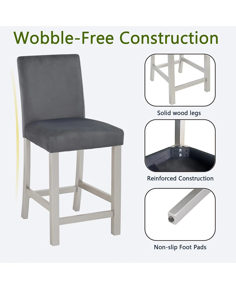 Streamdale Furniture Counter Height Chairs Set for 4, Padded Seat Barstool for Dining Room, Silver Gray