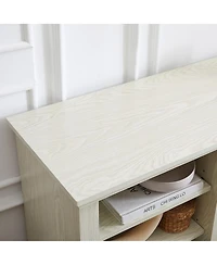 Streamdale Furniture Large Tv Desk Storage Rack with Faux Stacked Stone Surround, White, 70.12"W15.35"D25.83"H