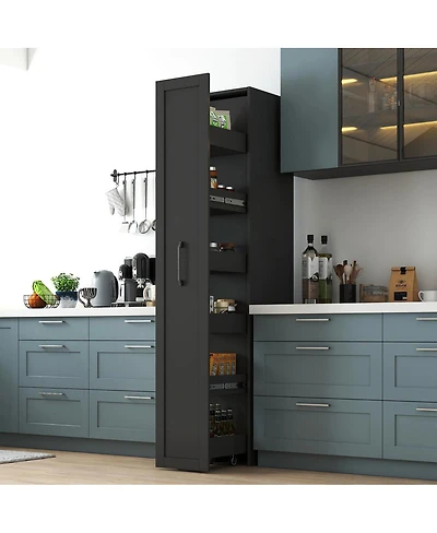 Streamdale Furniture Black Large Slim Storage Cart with Handle & Wheels