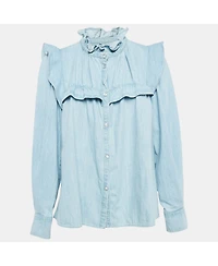 Pre-Owned Isabel Marant Women's Etoile Light Blue Denim Button Front Ruffled Blouse