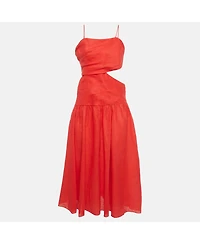 Pre-Owned Zimmermann Women's Red Linen Cut Out Midi Dress