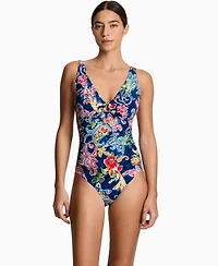 Lauren Ralph Ring Over The Shoulder Tummy Control One Piece Swimsuit