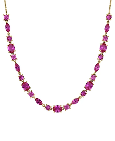 Macy's Pink Sapphire (16-7/8 ct. t.w.) Multi-Shape Necklace in 18k Gold Flash Plated Sterling Silver