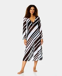 Anne Cole Women's Striped V-Neck Swim Dress