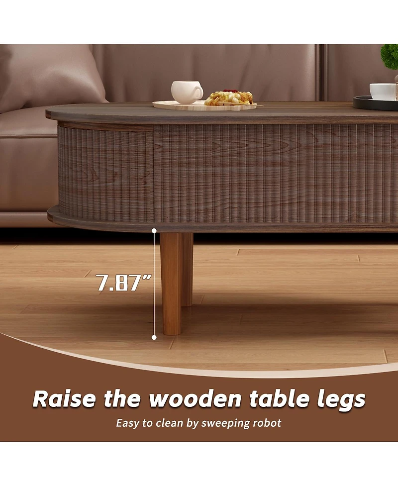 Streamdale Furniture Fluted Lift Top Coffee Table with Hidden Compartment