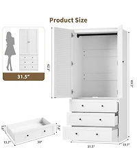 gaomon Armoire Wardrobe Closet with Drawers, 69.5" Wooden Wardrobe Cabinet with Hanging Rod & Doors, White