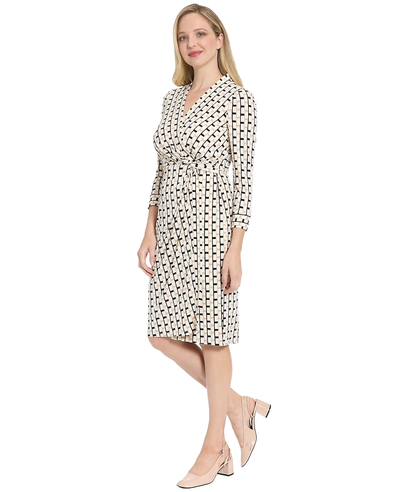London Times Petite Faux Wrap Midi Dress