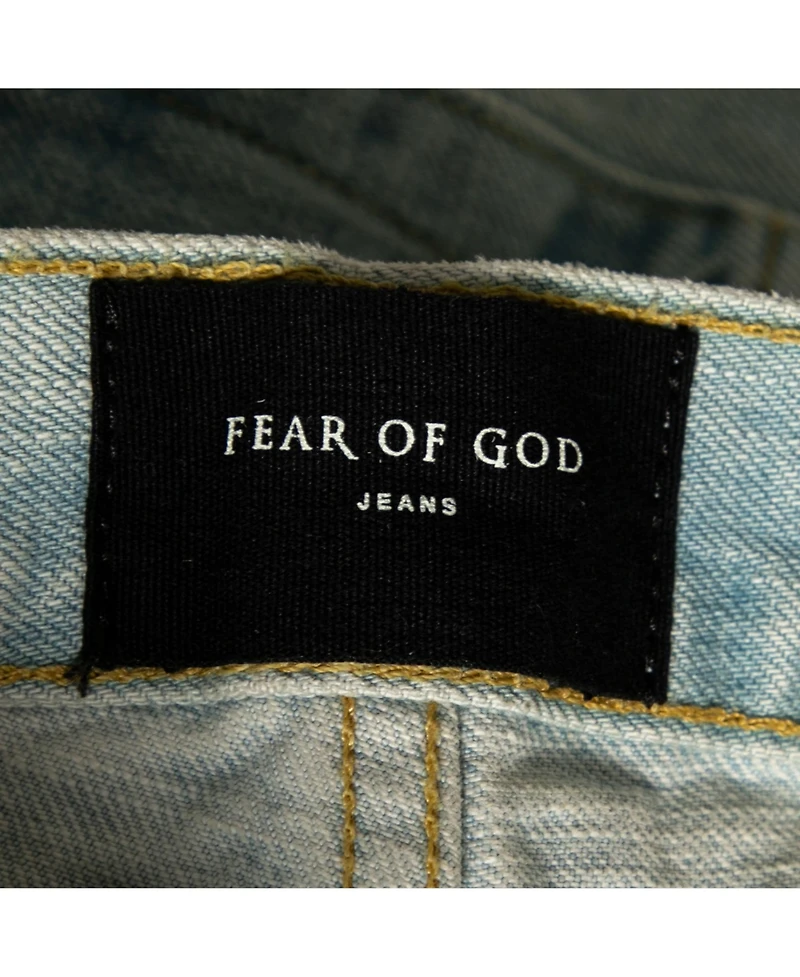 Pre-Owned Fear Of God Men's Blue Distressed Denim Zipped Hem Slim Fit Jeans